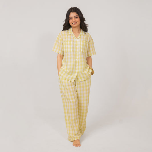 Linen checks -Lemon